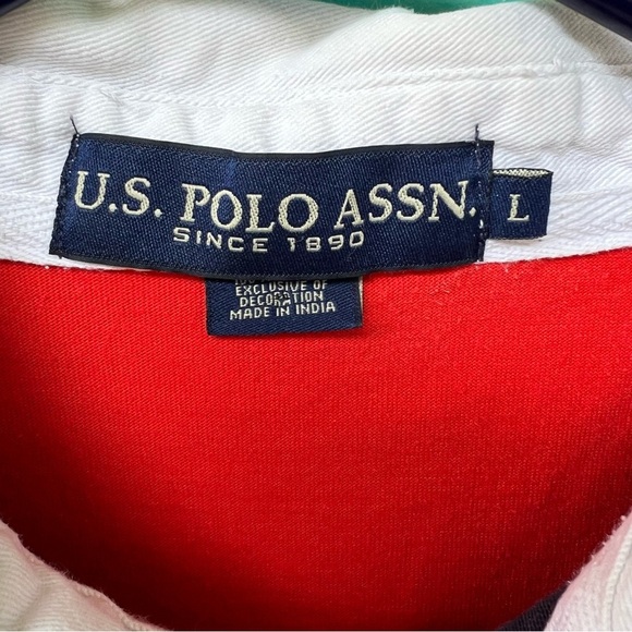 VINTAGE LRL RUGBY BIG PONY STRIPE SHORT SLEEVES POLU SHIRT LARGE NAVY BLUE RED - Picture 3 of 6